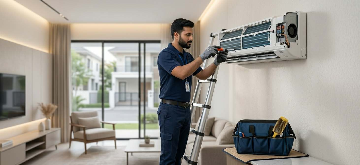 HVAC Technician working on AC unit